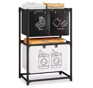 Dulap de Depozitare cu doua straturi Flippy Cos pentru Haine Murdare 97x28x57 cm Negru - Img 3