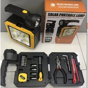 Lanterna solara si trusa de scule 4 in 1, lanterna portabila solara reincarcabila cu LED-uri de mare putere USB Flash, lanterna de urgenta cu trusa de scule incorporata, lanterna multifunctionala, negru - Img 1
