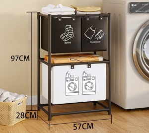 Pachet 2 x Dulap de Depozitare cu doua straturi Flippy Cos pentru Haine Murdare 97x28x57 cm Negru - Img 2