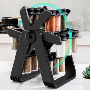 Set 18 recipiente condimente cu suport rotativ, 34x23 cm, pivotant 360°, negru - Img 2