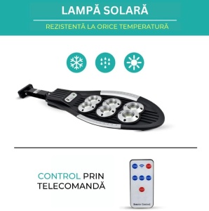 Set 2 Lampi Solare Stradale cu Telecomanda 200W , 156 LED 6 COB, cu Senzori de Amurg, Miscare si Lumina, IP65 Wateproof, 3 Moduri Functionare, Brat de Montare Inclus, Negru - Img 3