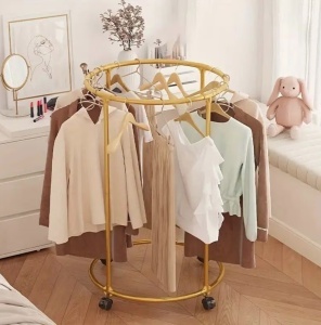 Suport Rotund pentru Haine din Otel Inoxidabil, 130 cm, cu Roti Pivotante, Capacitate 40 kg, Auriu