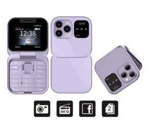 Telefon mobil mini cu ecran dublu, butoane mari, lanterna LED, camera foto, 2 x Nano SIM, player muzical, radio - Img 9