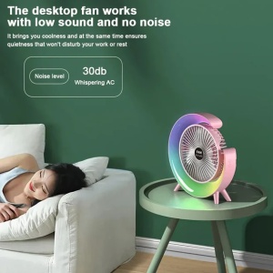 Ventilator portabil de Birou - 3 Viteze, 5 Moduri Luminare RGB, USB-C, 1800 mAh - Img 3