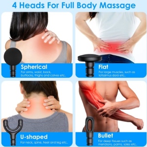 Aparat de masaj cu puls, Maner extins, Design ergonomic, Cu functie de cronometru, 5 nivele de intensitate, Motor fara perii, 4 capete de masaj, Ameliorarea durerii, Relaxare musculara, Potrivit pentru mai multe parti ale corpului, Type-C, Negru - Img 2