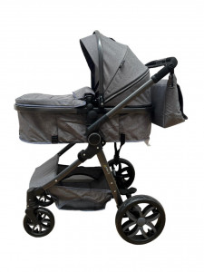 Carucior 2 in 1 T8, Cu landou Reversibil, copertina extensibila, geanta pentru scutece, strangere compacta, plasa de insecte si saltea bambus, gri - Img 7