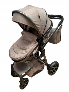 Carucior 2 in 1 T8, Cu landou Reversibil, copertina extensibila, geanta pentru scutece, strangere compacta, plasa de insecte si saltea bambus, maro - Img 3