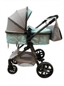 Carucior 2 in 1 T8, Cu landou Reversibil, copertina extensibila, geanta pentru scutece, strangere compacta, plasa de insecte si saltea bambus, turcoaz - Img 7