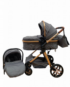 Carucior 3 in 1 Reversibil, cu Suspensii, Geanta Inclusa si Cos Auto, Plabil, T9, Gri - Img 3