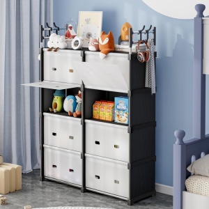 Dulap Organizator Modular 123x84x32cm, cu 8 Compartimente și Uși Rabatabile, Cadru Metalic