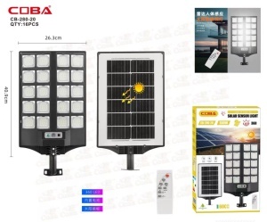 Lampă solară LED stradală COBA CB-280-20, 600W, cu senzor de mișcare și telecomandă, IP66, pentru exterior