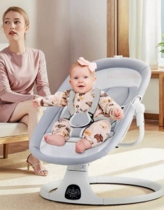 Leagăn electric POPYPAPA, balansoar și pătuț pentru bebeluși, 3 viteze, muzical, cu telecomandă, multicolor, 9kg - Img 4