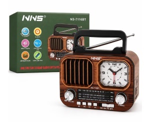 Radio Portabil Retro NNS NS-7116BT, Bluetooth, Ceas Analogic, USB/TF, MP3, AM/FM/SW, Baterie 18650 1200 mAh