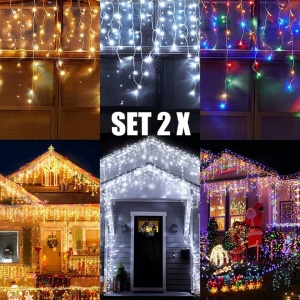 SET 2 X Instalatie turturi / franjuri pentru impodobirea casei 12 metri 300 led