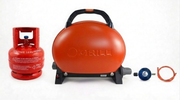 Gratar pe gaz portabil O-GRILL 500 ORANGE, 9000 BTU, Butelie camping din metal cu talpa si guler 5L + Set regulator reglabil