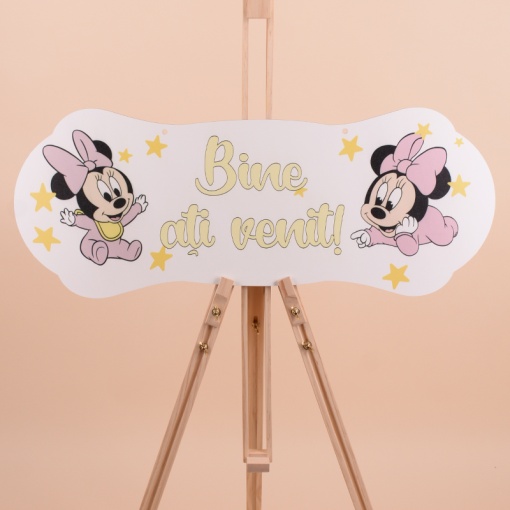 Placuta Botez Galbena "Bine ati venit" cu Minnie Mouse