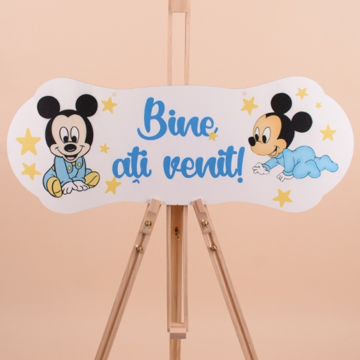 Placuta Botez Albastra "Bine ati venit" cu Mickey Mouse