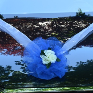 Decor masina pentru nunta cu pampon din tulle si bujori – Albastru - Img 2