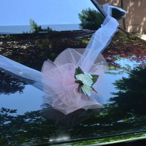 Decor masina pentru nunta cu pampon din tulle si bujori – Roz - Img 2