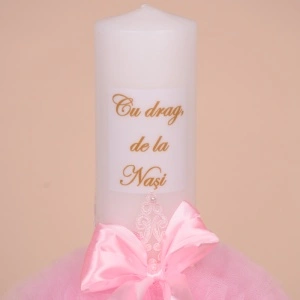 Lumanare Botez Roz "Cu drag de la Nasi" - Img 2