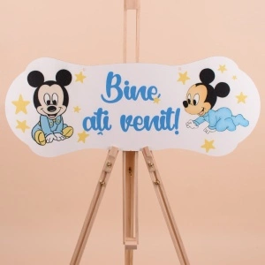 Placuta Botez Albastra "Bine ati venit" cu Mickey Mouse