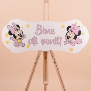 Placuta Botez Roz Pudra "Bine ati venit" cu Minnie Mouse