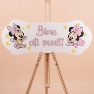 Placuta Botez Roz Pudra "Bine ati venit" cu Minnie Mouse