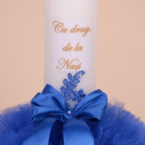 Lumanare Botez Albastra "Cu drag de la Nasi" - Img 2