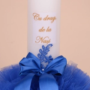 Lumanare Botez Albastra "Cu drag de la Nasi" - Img 2
