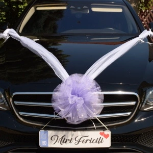 Decor masina pentru nunta cu pampon din tulle cu perle - Lila