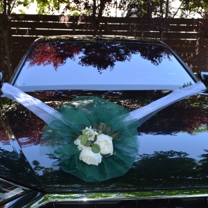 Decor masina pentru nunta cu pampon din tulle si bujori – Verde - Img 2