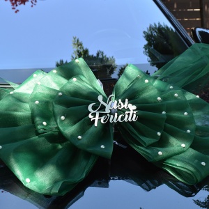 Decor de masina pentru nunta in forma de funda „Nasi Fericiti” – Verde - Img 2