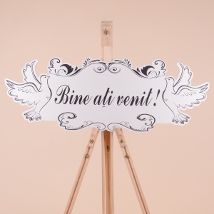 Placuta Mare "Bine ati venit" - Negru - Model porumbei