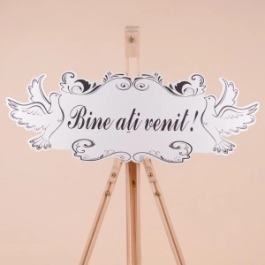 Placuta Mare "Bine ati venit" - Negru - Model porumbei