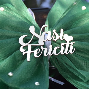 Decor de masina pentru nunta in forma de funda „Nasi Fericiti” – Verde - Img 3