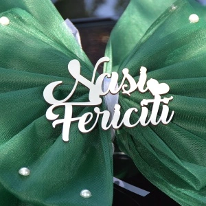 Decor de masina pentru nunta in forma de funda „Nasi Fericiti” – Verde - Img 3