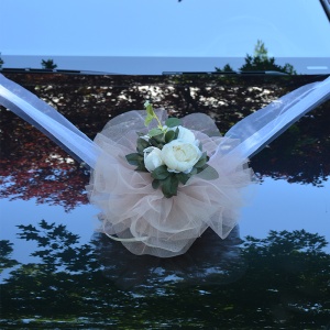 Decor masina pentru nunta cu pampon din tulle si bujori – Roz Prafuit - Img 2