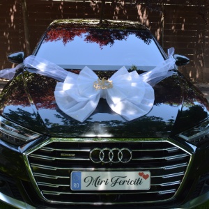 Decor de masina pentru nunta in forma de funda „Miri Fericiti” – Alb - Img 2