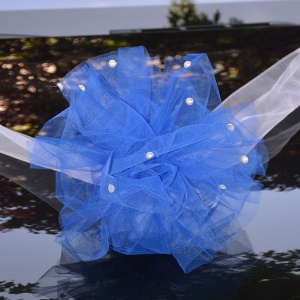 Decor masina pentru nunta cu pampon din tulle cu perle - Albastru - Img 2