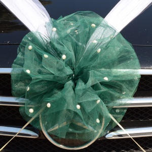 Decor masina pentru nunta cu pampon din tulle cu perle - Verde - Img 2