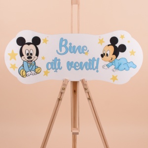 Placuta Botez Blue "Bine ati venit" cu Mickey Mouse