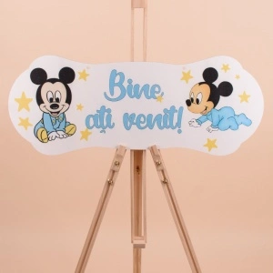 Placuta Botez Blue "Bine ati venit" cu Mickey Mouse