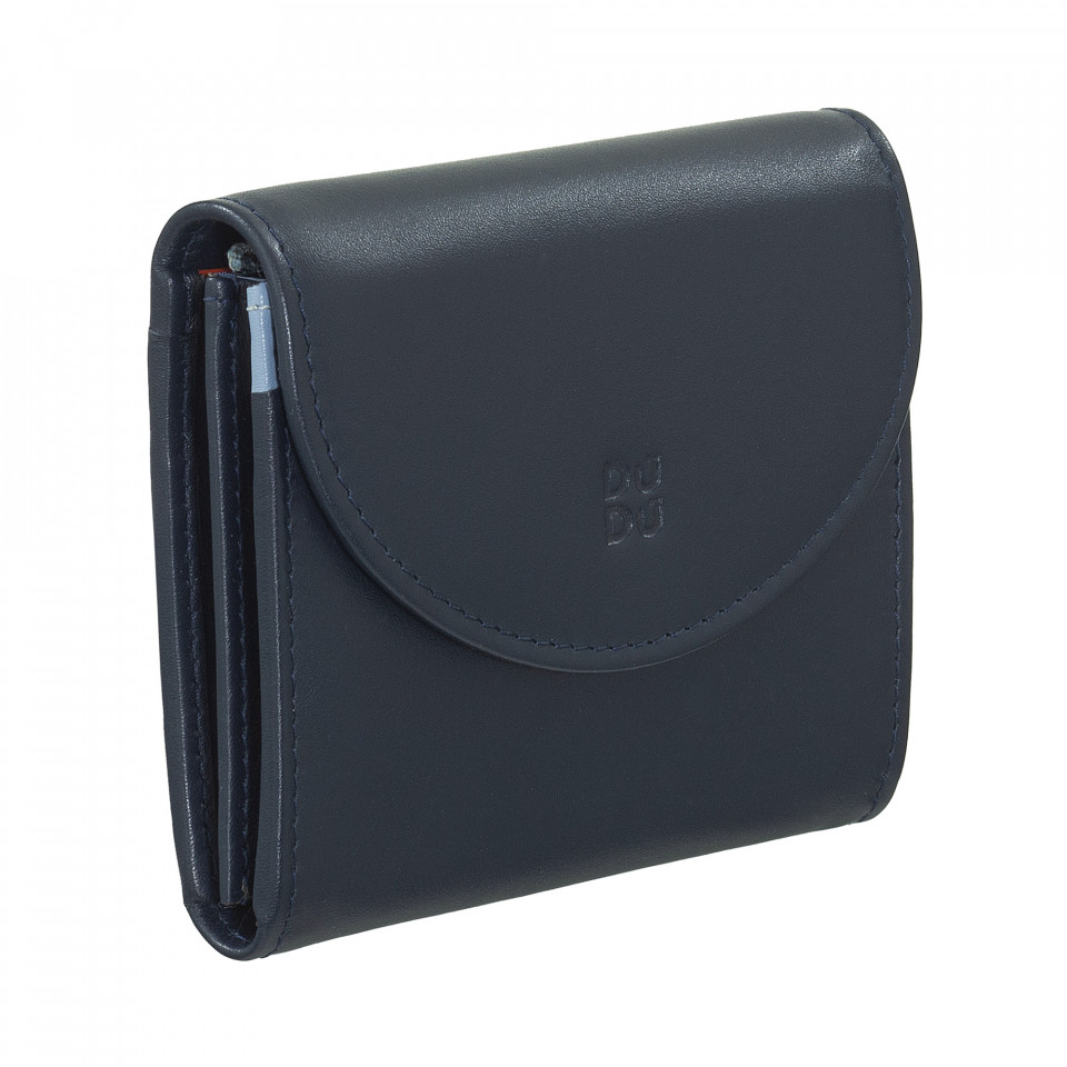 DUDU Mini Portafoglio Donna Slim in Vera Pelle con Portamonete Zip Chiusura a Bottone Portafogli Colorato Compatto
