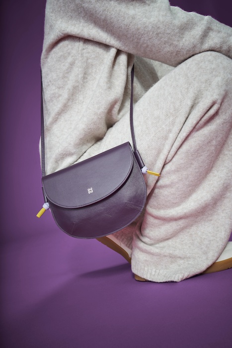 DUDU Borsa In Vera Pelle Nappa Di Vitello, Modello Skye, Colore Deep Purple, Tracolla Regolabile, 21x16.5 Cm