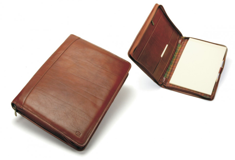 Portablocco Office In Finta Pelle Con Zip - 28x36cm - Marrone - Tasca Interna E Anelli - Foto 3