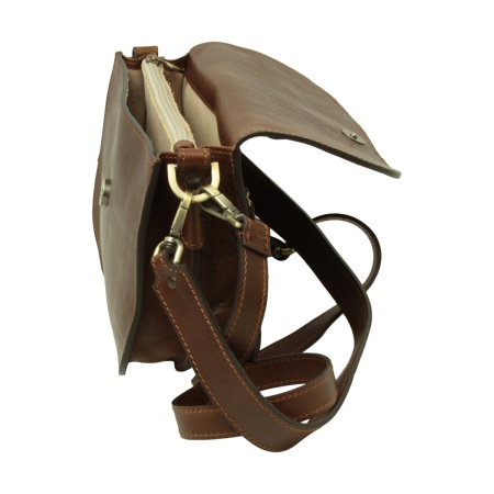 Borsa a tracolla due fianchi in vitello pieno fiore-Castagna - Img 5