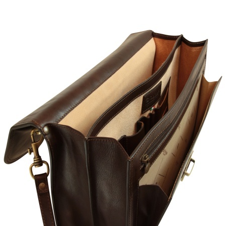 Cartella con tracolla in pelle. Marrone Scuro - Img 2