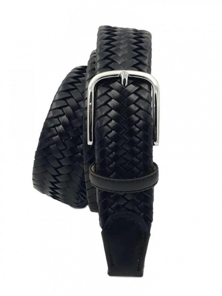 CINTURA UOMO 3,5 CM ELASTICA INTRECCIATA IN CUOIO ORIONE BELTS ARTIGIANALE MADE IN ITALY - Img 2