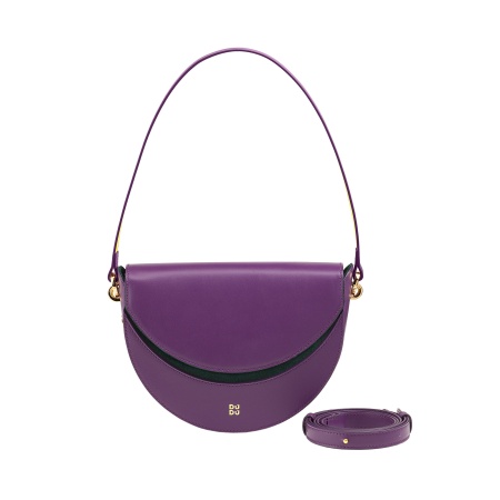 DUDU Borsa Donna a Tracolla in Vera Pelle, Mezzaluna Rigida, Made in Italy, Borsetta con Patta e Doppia Tracolla, Chiusura Magnetica