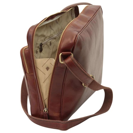 Messenger in pelle con chiusura a zip (Grande). Marrone - Img 2